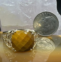 Tigers Eye 10k Yellow Gold Ring Large Vintage Filigree Cocktail Dome Size 8.5