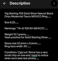 Vtg Sterling 925 Solid Silver Black Onyx Modernist Taxco MEX Ring 8.25sz Signed