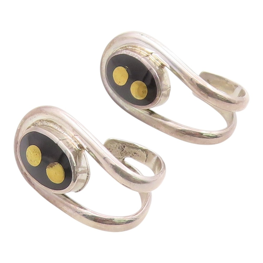 925 Sterling Silver Vintage Earrings MEXICO Enamel Split Shank Studs EG14416