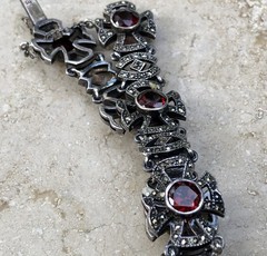 💥❤️✨VINTAGE 925 STERLING SILVER GARNET & MARCASITE MALTESE CROSS BRACELET ✨❤️💥
