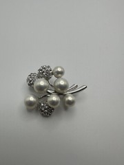 Vintage Whiting Davis Faux Pearl Rhinestone Brooch 4.5cm BB9
