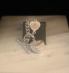 Vintage Juicy Couture, Pavé Heart Charm, Silver Tone, Toggle Bracelet