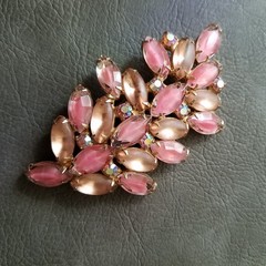 Vintage Pink Givre and AB Rhinestone Marquise Brooch