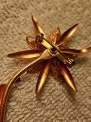 Vintage Copper 4 1/2″ Long Stem Single Flower Floral Etched Brooch Pin