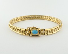 Vintage Portuguese 19K Yellow Gold Articulated Line Bracelet Turquoise Clasp