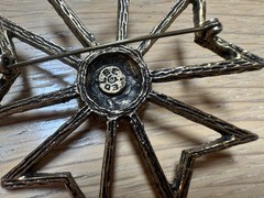 Vintage Signed Edlee Rivoli Purple Rhinestone Maltese Cross Brooch Etruscan