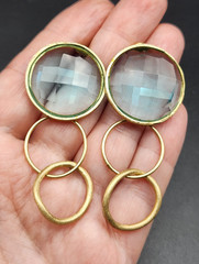 Gorgeous Chic Aquamarine Color Glass Gold Tone Pierced Earrings Not Marked