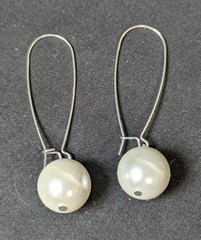 Women’s Sterling Silver White Pearl Long Wire Drop Dangle Earrings