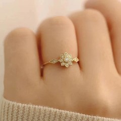 Art Deco Style Round Lab Created Diamond Wedding 14K Yellow Gold FN Floral Ring