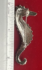 Vintage AAI Sea Horse Brooch Silver Tone Metal Green Yellow Enamel 2 1/4”
