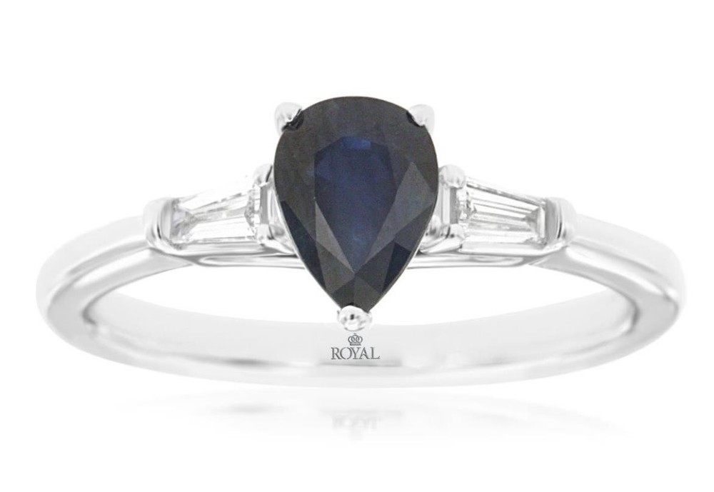 .99 CT DIAMOND & AAA SAPPHIRE 14KT WHITE GOLD 3D PEAR SHAPE & ROUND 3 STONE RING