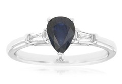 .99 CT DIAMOND & AAA SAPPHIRE 14KT WHITE GOLD 3D PEAR SHAPE & ROUND 3 STONE RING