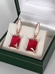 Vintage 1990-s 14 Ct Rolled Gold Ruby / Zircons Earrings-Tested for 585 RG