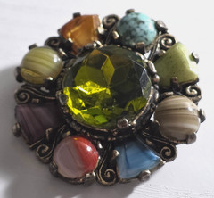 Vintage MIRACLE Multicolor Pebble Style Brooch Large 45mm Art Glass Statement