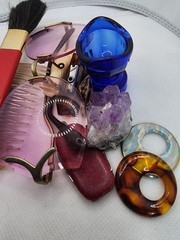 Vintage Grandma Vanity Junk Drawer 1950s to 1970s Cobalt WYETH, Lucite, Buttons