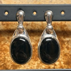 SX Sally C Earrings Sterling Silver and Black Onyx Dangle Drop Vintage