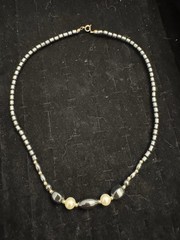 Vintage Hematite Faux Pearl Beaded Necklace Black Silver Gold Tone