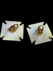 Vtg 1980s 1990s Chunky X Design White Gold Iridescent Statement Clip On Earrings