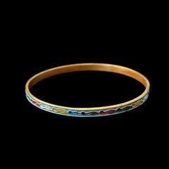 Sky Blue/ Rainbow Scroll Vintage Cloisonné Brass & Enamel Bangle (Medium)