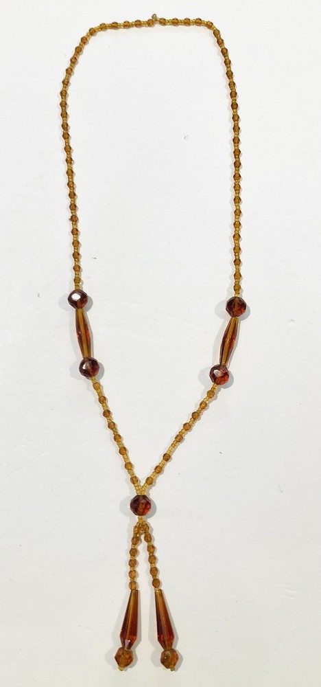 Vintage 1920s faceted amber glass flapper beads necklace art deco