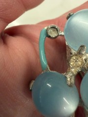 VTG Blue Moonglow Pot Metal Flower Bouquet Brooch Enamel 3″ Rhinestone Art Deco