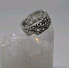 Platinum Antique Vintage Art Deco Diamond Floral Eternity Ring Band 7.5