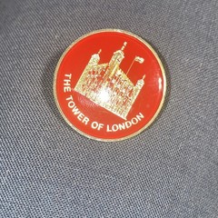 Vintage Made in England Tower of London C-Clasp Red Round Pin, K836