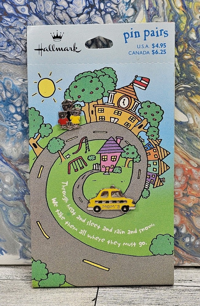 Vtg Hallmark Pin Pairs Mom’s Taxi And School Children Push Pins NWT New On Card