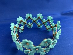 VTG 1950s-60s Gold tone EXPANDABLE Turquoise Daisy FLOWER LINK CUFF BRACELET