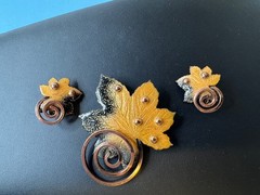 Vintage Matisse Renoir Enamel on Copper Leaf Brooch & Earrings Set Signed