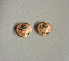 Vintage Chinese Export Cloisonné Enamel Clip-On Earrings – Peach Pink Floral