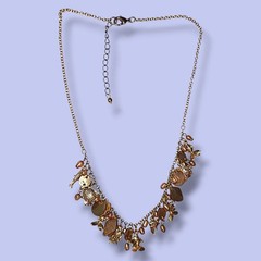 Gold Tone Fish Charm Necklace Pearl Shell Dangle Beach Boho 16″-18″