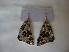 VINTAGE 1970s SAMUEL HUANG CLOISONNE ART NOUVEAU MULTI-COLOR FLOWERS EARRINGS