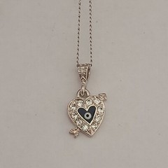 VINTAGE STERLING SILVER CLEAR STONES HEART ARROW EYE 12.5 IN SMALL NECKLACE 925