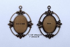 #1160 ANTIQUED GOLD ART NOUVEAU 18x13MM BEZEL W/TOP HANG RING – 4 Pc Lot