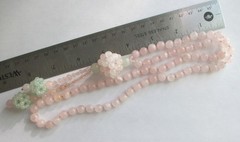 VINTAGE ROSE QUARTZ AVENTURINE KNOTTED BEAD LARIAT TASSEL NECKLACE ASIAN EXPORT