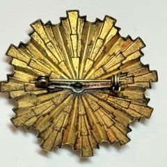 Vintage Deco Revival Brass Sunburst Brooch 1940s 1950s Geometric Pin