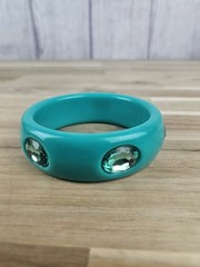 Vintage 1990s Bluegreen Teal Plastic Bangle Bracelet with Faceted Stone Inlays