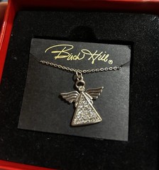 Vintage BIRCH HILL Silvertone Clear Rhinestone Angel Pendant 18” Necklace