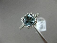 ESTATE .99CT DIAMOND & AAA AQUAMARINE 14KT WHITE GOLD SQUARE HALO ENGAGEMET RING