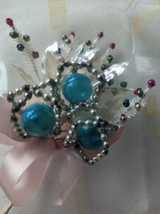 Vintage Atomic MCM Blue Mercury Glass Ball Silver Beads Corsage Pin Rare Find