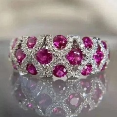 3Ct VVS1 Round Cut Lab Created Ruby & Diamond Wedding 14k White Gold Finish Ring