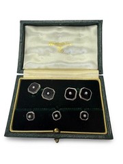 Kentshire Antique Onyx Pearl and 14K Tuxedo Set 7 Piece Stud Buttons Cufflinks