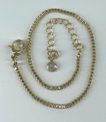 VTG Yellow Gold Plated 2mm Box chain Bracelet/Anklet Crystel charm