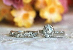 Oval Cut Lab Created Diamond Engagement Bridal 14Ct White Gold Finish Ring Set