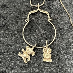 Vtg Sterling Silver Charm Holder 23 In Serpentine Chain Necklace Teddy Bear Owl