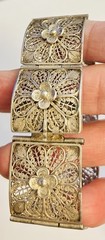 Antique Victorian 7 Panel Bracelet 800 Silver 1.4 Oz Floral Filigree Box Clasp