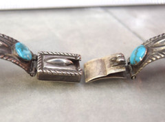 Vintage Navajo Sterling 2 Piece Kingman Mine Turquoise Watchband 4 1/8″