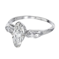 Vintage 0.93ct Ideal Cut Marquise Certified Platinum Ring Marquise Sides EGL