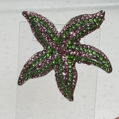 Vintage Brooch Starfish Pink & Green Rhinestone Figural Beach Ocean Pin